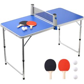 Mini Table Tennis Game Set for Kids Family Senior, Height Adjustable 21"-27.5" Japard Portable Ping Pong Gaming Kit for Indoor Outdoor with Retractable Mesh and Foldable Table Blue, 2 Paddles, 3 Balls