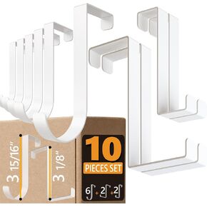 4smile Over The Door Hooks 6+2+2 Set, White - Coat Hanger 6 pcs fits 1 3/8" + Towel Holder 2 pcs fits up to 1 3/4" + Cabinet Hooks 2 pcs - 2-Sided Wreath Hanger with Anti-Scratch & Non-Slip Pads