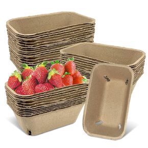 30 Pcs Natural Pulp Fiber Berry Basket, Molded Berry Basket Produce Vented Container for Strawberry Blueberry Raspberry and Vegetable Small Farmer Market Grocery Stores, Backyard Party 7.3x4.3x2.8inch