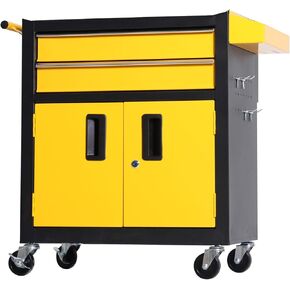 Tool Chest Heavy Duty Cart Steel Rolling Tool Box with Lockable Doors (TZ12 Black Yellow)