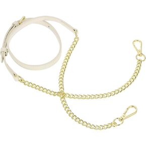 uxcell Adjustable Leather Chain Straps, 49" Genuine Leather Purse Chain Strap Replacement Handles for Women Crossbody Bag Handbag Shoulder Replacement Straps (Grass Green, Gold Chain)
