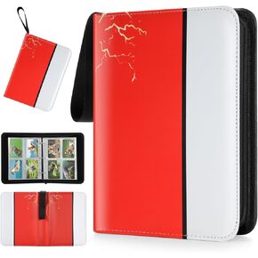 Trading Card Binder, 4 Pocket 400 Cards Holder with 50 Removable Sleeves Display Storage Collector Album Compatible with Pokemon Cards TCG Game Football Sports Cards, Red
