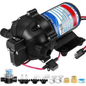 مضخة الحجاب الحاجز 55 سلسلة، مضخة مياه 5.5GPM 60PSI، مضخة الحجاب الحاجز EF5500-BOX ذاتية التحضير 12 فولت لنظام المياه RV والبحرية واليخوت وخارج الشبكة - اتصال 1/2 MNPT (أسود)