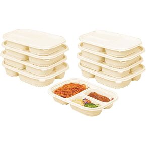 Lifuope50CompostableTakeQutContainersHeavyDutyQualityTakeawayContainers3Compartments,EnvironmentallyFriendlyAndBiodegradableMadeofCornStarchTakeawayMealPrepContainers36oz (50)