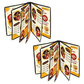 2PCS Menu Covers 8.5" x 11" Restaurant Menu Holder, 6 Page 12 View Transparent Menu Sleeve, Fits A4 Size Paper, Bar Cafe Restaurant Book Black Folder (6 Page 12 View)