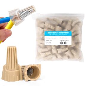 100 PCS Tan Winged Wire Nuts 12 Gauge for AWG 22-8, Easy Twist-on Screw on Ribbed Cap for Quick Connection, Insulated Insertion Electrical Wire Nuts with Metal Spring (100, P12 Tan)