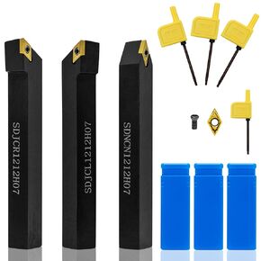3PCS 1/2" CNC Lathe Carbide Turning Tools,Shank Indexable Turning Block Holder Bit Set,Metal Indexable Carbide Turning Inserts with Tin Coated Carbide Inserts DCMT21.5