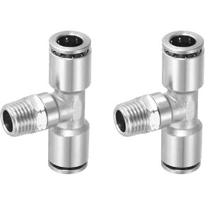 YOKIVE 2 Pcs Push to Connect Fittings, 1/4" NPT Male Pneumatic T Shaped Connector Air Line Tee | Pneumatic Tools, Great for Air Tube (Silver, 3/8-Inch)