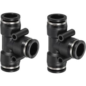 YOKIVE 2 Pcs Push to Connect Fittings, Pneumatic T Shaped Connector Air Line Tee | Pneumatic Tools, Great for Air Tube, Pneumatic Systems (Black, 1/2-Inch)