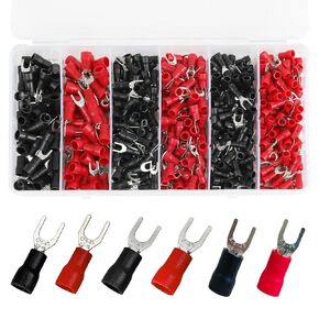 500PCS Insulated Fork Connector Kit,22-16/16-14/12-10 AWG Insulated Fork Spade Crimp Terminals,#8 Stud PVC Fork Electrical Wire Connector