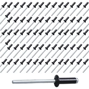 120Pcs Aluminum Blind Rivets, 1/8" x 1/4" Pop Rivets Assortment for Kayak Marine Boat (3.2 x 6mm, Black)