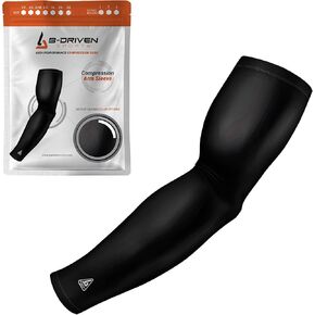 B-Driven Premium Pro-Fit Sports Compression Arm Sleeve (Single) Solid Design Baseball Arm Sleeves For Men Women - Youth & Adult Sizes for Football Basketball