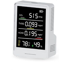 5 in 1 Air Quality Monitor Indoor,Formaldehyde Detector/CO2 Monitor/Temp/Humidity/Air Quality Tester with Beep Alarms,Portable Real-Time Detector for Home, School, Office