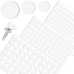 ANCIRS 285 Pcs Self-Adhesive Screw Cover Stickers, 3 Sizes PVC Non-Faded Screw Hole Cover Caps, Dustproof Sticky Decals for Furniture Cabinet -White (12mm 15mm 21mm)