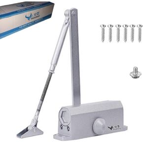 Door Closer (Silver), Automatic Door Closer, Automatic Door Holder Speed Adjustable, Max. Capacity 65KG