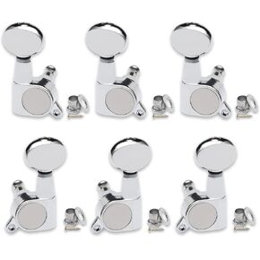 SAPHUE 6 Pieces 3R3L Guitar tuner pegs,Small Oval Concave Button Sealed-gear String Tuners Tuning Pegs key Machine Heads For Acoustic Electric Guitar (Chrome)