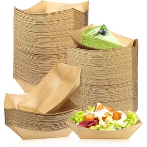 Oomcu 100 Pack 2 lb Heavy Duty Nacho Trays Disposable Food Tray, Kraft Brown Paper Hot Dog Tray, Party Paper Taco Boats Take Out Food Serving Boats Trays for Party Snacks French Fries