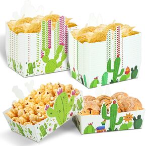 24 pieces of carnival-themed paper food trays, cactus food service boats, corn chip trays, disposable snacks, Mexican birthday party supplies.