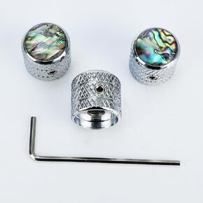 3PCS Electric Bass Guitar Metal Knobs Abalone Shell Dome Guitar Control Knobs Electric Guitar Volume Tone Knobs Replacement for Strat Stratcaster Tele Telecaster Jazz Les Paul（Chrome）