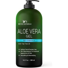 Aloe vera Gel - from 100% Pure Organic Aloe Infused with Manuka Honey, Stem Cell, Tea Tree Oil - Natural Raw Moisturizer for Face, Body, Hair. Perfect for Sunburn, Acne, Razor Bumps 16.9 fl oz