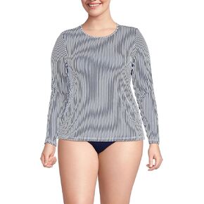Lands' End Womens Long Sleeve Swim Tee Rash Guard Black Havana Floral Plus 2X