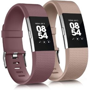 2 Pack Sports Bands for Fitbit Charge 2 Bands, Soft Classic Adjustable Waterproof Replacement Strap Wristbands for Women Men