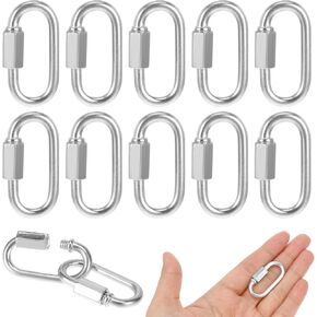 10 Pack 1/8 Inch Chain Quick Links Heavy Duty D Shape Chain Hooks Durable Twist Key Ring Screw Connector Locking Carabiner Fasteners for Camping Hammock Sports Trailer Equipment
