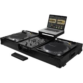 Black Low Profile 10" Format DJ Mixer and Two Battle Position Turntables Flight Coffin Case with Wheels and Glide Platform