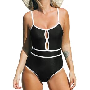 CUPSHE Women's One Piece Swimsuit Scoop Neck Bathing Suit Keyhole Cutout Color Block Adjustable Straps Swimwear
