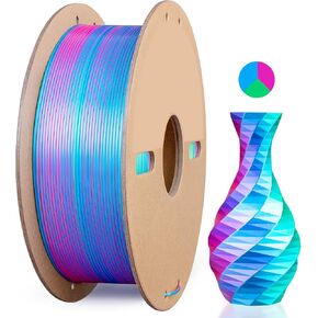 Tri Color PLA 3D Printer Filament,1.75mm Silk Shiny Multi Color 3D PLA Printing Filament,Dimensional Accuracy +/- 0.03mm Fit Most FDM Printer (1kg Rosered&SkyBlue&Green)