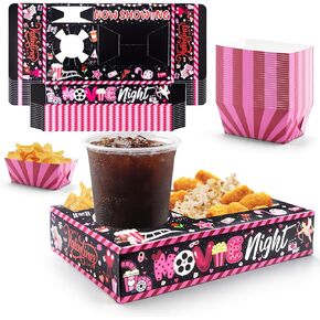48 Pcs Valentine's Day Party Supplies Movie Night Paper Snack Trays Valentines Party Decorations Movie Night Party Heart Love Party Favors Valentines Day Family Movie Popcorn&Drink&Candy Box