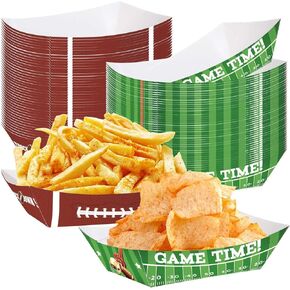 100 Pack Football Party Supplies, 2lb Football Paper Food Trays Disposable Food Boats Nacho Trays Serving Tray for Birthday Sport Football Theme Party Favors Decorations