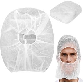100 PCS Disposable Beard and Hair Nets, Universal Disposable Bouffant Hood Caps, Breathable Non-Woven Full Face Hair Net, Elastic Head Cap Beard Cover, Dust Caps for Food Service, Beauty Salons, Labs