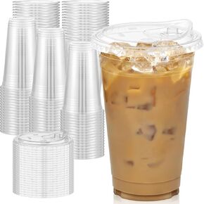 100 Pack - 16 oz Clear Plastic Cups with Lids, Sturdy & Food Safe Iced Coffee Cups with lids, Iced Coffee Cup, Disposable Cups Plastic Coffee Cups Smoothie Cups for Cold Drinks, Sip Lids