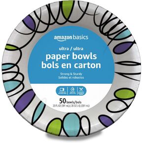 Amazon Basics Ultra Paper Bowls, 20 Oz, Disposable, 50 Count, White