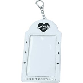 White Cartoon Keychain ID Card Cover – Photocard Holder with Pendant, Protective Sleeve for Bus Pass, Credit, and ID Cards, 3-Inch Idol Photo Protector, Stationery Card Bag for Travel and Daily Use