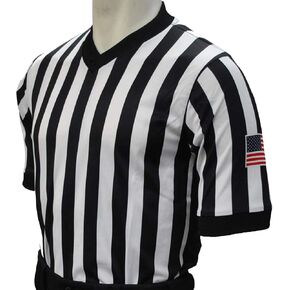 Smitty USA201-607 Men's Basketball V-Neck Body Flex Referee Shirt with Side Panel - with USA Flag - Made in The USA