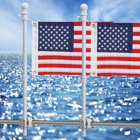 Boat Flag Pole, 4FT Boat Flag Pole Kit Rail Mount with 12x18 inch Embroidered American Flag, No Drilling Flag Pole Holder for 0.5-1.1 Inch Rails (2Pcs, White)