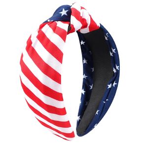 USA Flag Headbands for Women Girls Independence Day 4th of July American Red White Blue Patriotic Bow Knotted Wide Hairband Memorial Day Veterans Day Strip Star Hair Accessories