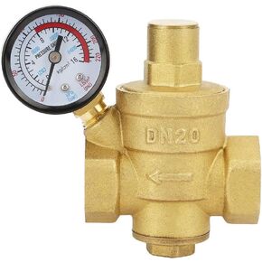 DN20 Water Pressure Regulator Brass, DN20 3/4inch - Brass 25aub Pressure Reducing Valve 3/4'' Adjustable Water Control Pressure Regulator Valve Thread with Gauge Meter