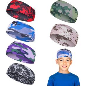 Boys Headbands for Sports, 6 Pcs Sports Headbands for Boys, Soccer Headbands for Boys, Sweat Bands for Kids Boys, Basketball Headband for Boys, Elastic Sweatbands for Kids (6 Colors)