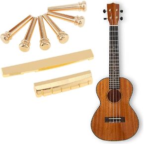 Guitar Bridge Pins 6pcs, Acoustic Guitar Bridge Pins Pegs, Golden Endpin for Acoustic Guitar 6 Strings Nail Pegs Fixed Cone with Bridge Pin Puller Remover & Bridge Saddle Nut, Guitar Pegs Accessories