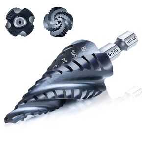 M35 Step Drill Bit 12 Sizes (3/16"-7/8") TiAlN Coated, Four Spiral Flute for Metal, Stainless Steel, and Plastic – Unibit Cone Drill Bits, and Uni-Bit Design; Step Bits 1/4" Hex Shank