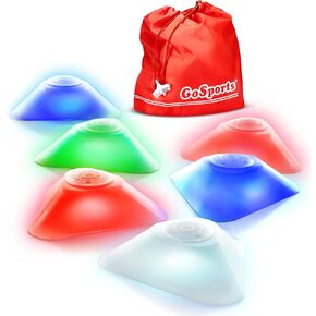 GoSports Modern Light Up Cones - Cycle Between 4 LED Colors for Sports, Traffic Safety, and Glow in the Dark Games - 6 Pack