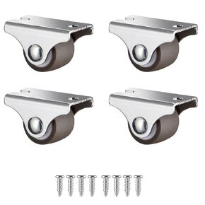 Mini Fixed Caster Wheels 1 Inch Low Profile Small Casters Set of 4, Steel Top Plate Silent TPE Rubber Rigid Caster Wheels for Furniture Rolling Cabinet Sliding Door Trundle Bed Drawers
