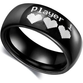 Player 1 Player2 Ready Retro Gaming Rings Black Titanium Steel Band for Fans Classic Collection