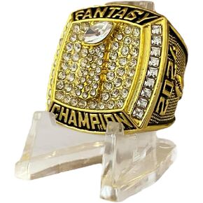 Legacy Rings 2024 Fantasy Football Championship ring Gold tone finish with clear display stand | Size 10.5