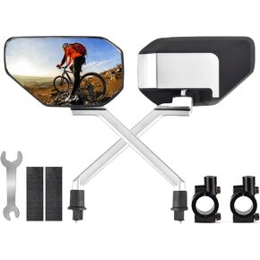 2 Pack Bike Mirrors, Wide Angle Adjustable Handlebar Rearview Mirror with Convex Lens for Mountain Bicycle E-bike Scooter Snowbike, City Road Bikes
