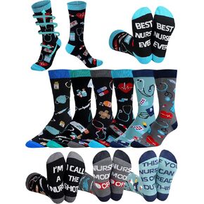 6 Pairs Funny Nurse Doctor Compression Socks for Men Novelty 15-20mmhg Medical Socks for Xmas Doctor Nurse Gifts(Nurse Style)