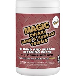 Magic Cherry Scented Heavy Duty Cleaning Wipes - Single Sided Hand & Surface Shop Towels | Professional-grade Cleaning | Waterless | Cleans Grease, Oil, Dirt, & more (1 Pack | 90 Sheets Total)